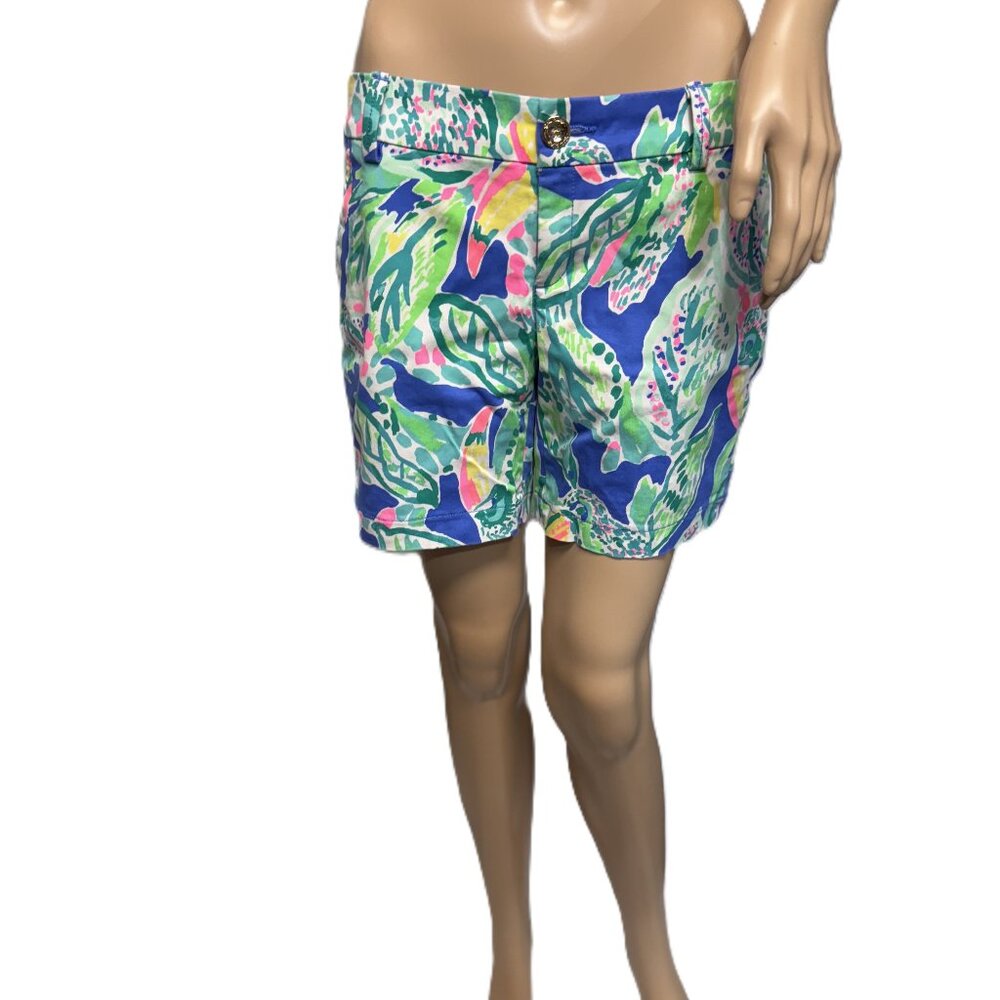 LILLY PULITZER Ladies Jayne Stretch Shorts "Beckon Blue Wake Up Call" Sz 2
